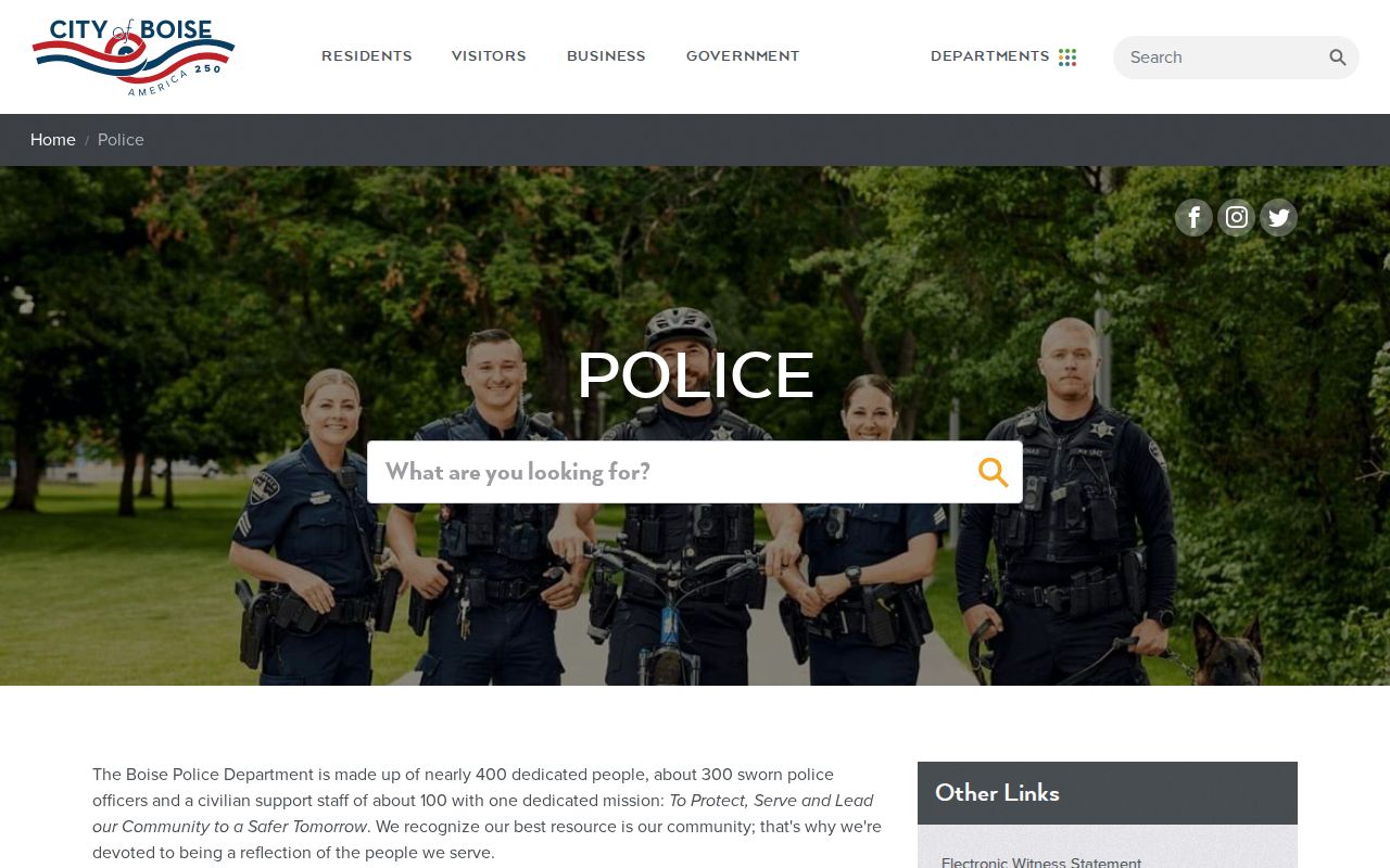 Official Boise Police Department page for Boise police records context