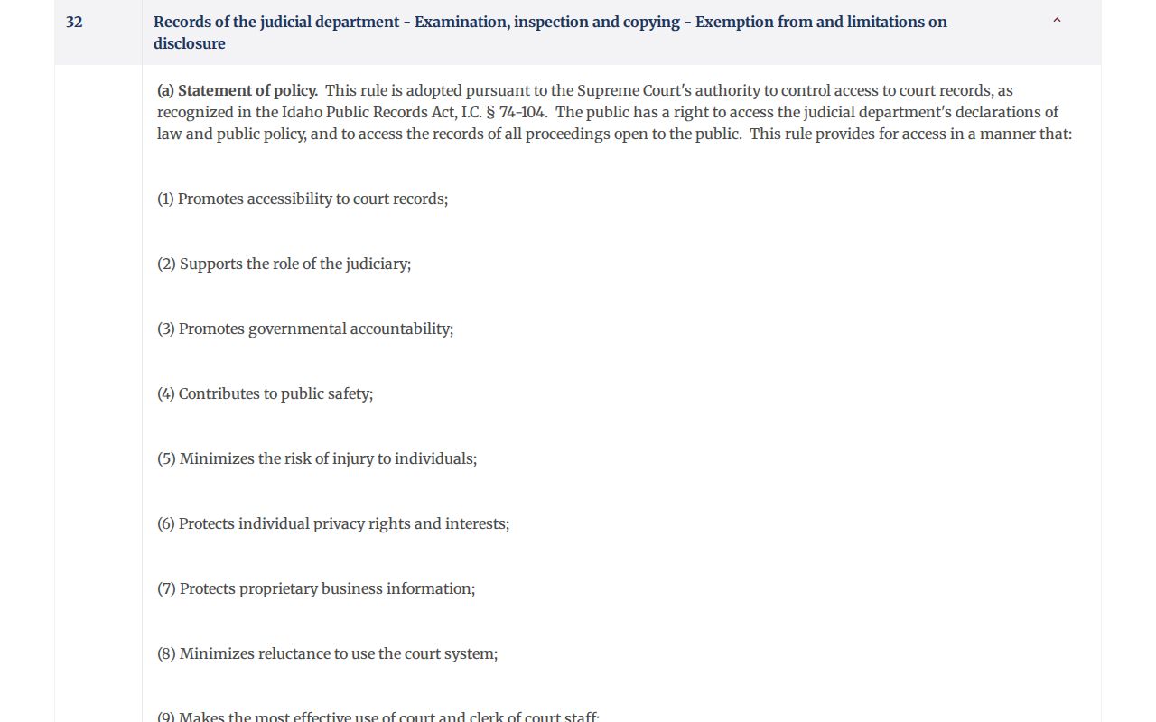 Ada County criminal court case restrictions under Idaho Court Administrative Rule 32