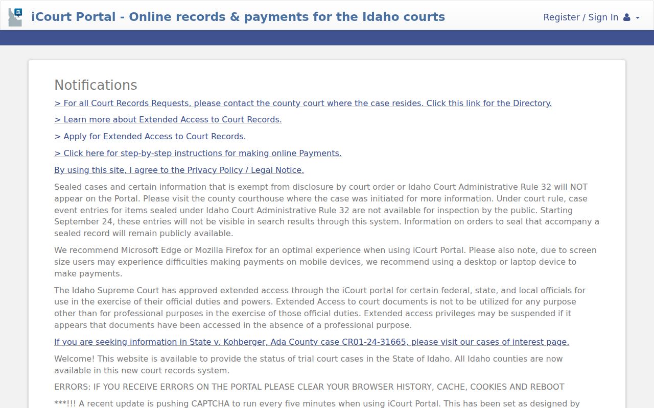 Ada County criminal court case search in Idaho iCourt