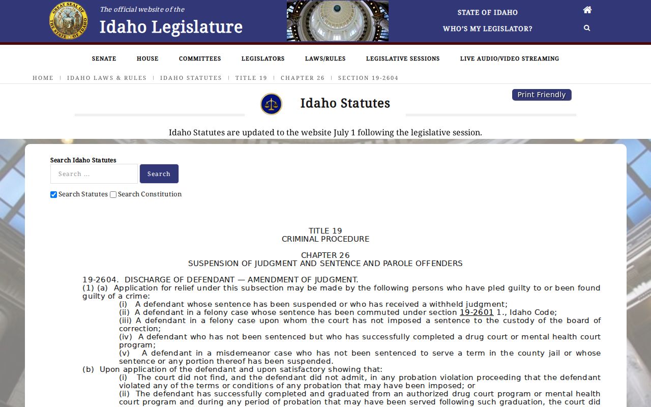 Idaho conviction set-aside law relevant to Eagle criminal records