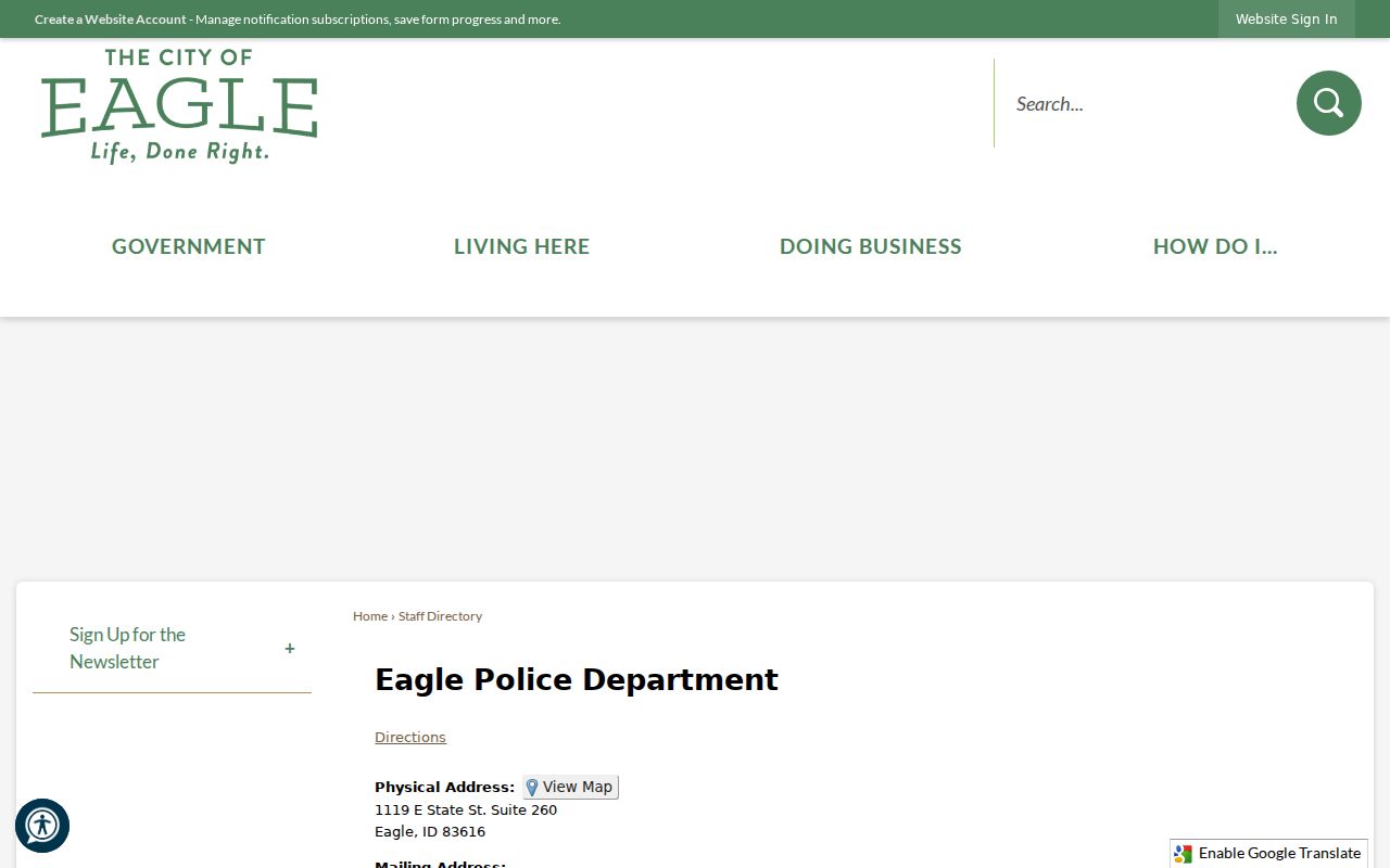 Eagle Police directory with local contact and Ada County records routing
