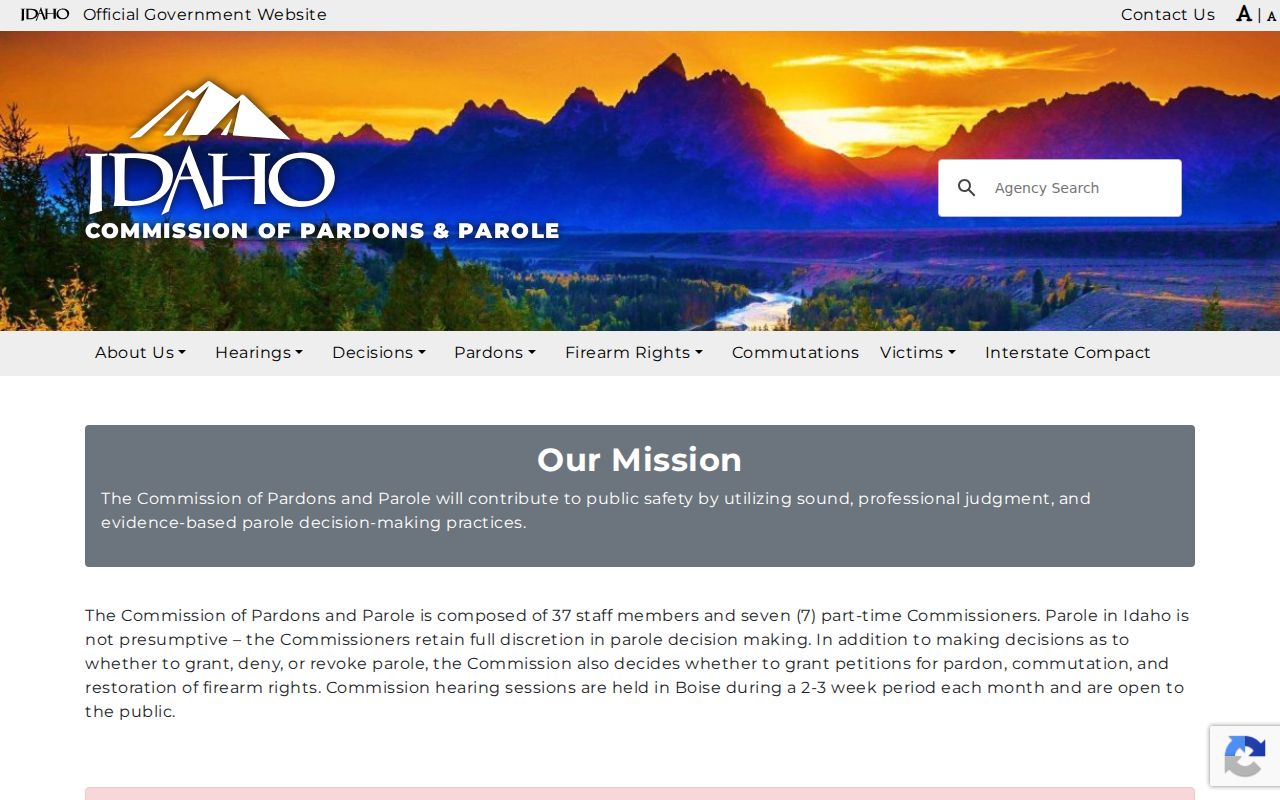 Idaho Commission of Pardons and Parole remedy information for Ada County records