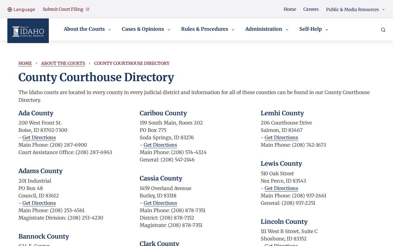 Official courthouse directory for Ada County criminal court records