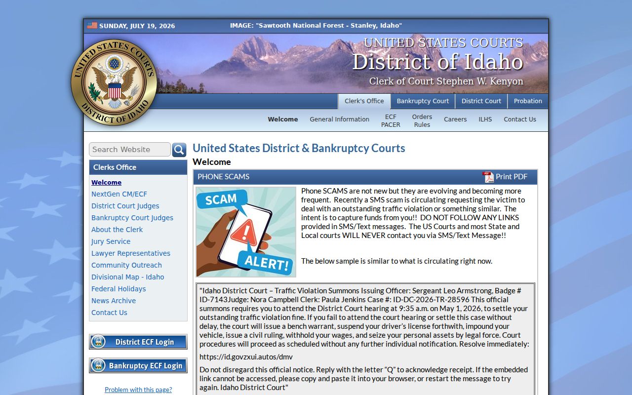 District of Idaho federal court serving Ada County criminal cases