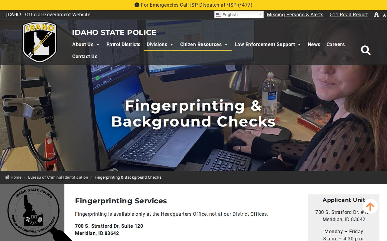 Ada County criminal record fingerprint check instructions