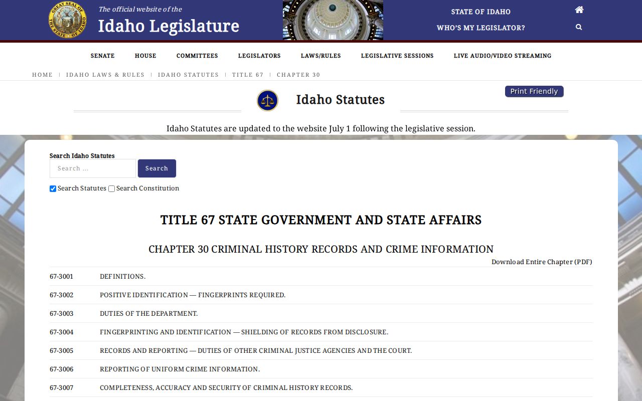 Idaho statutes governing criminal-history records used in Meridian