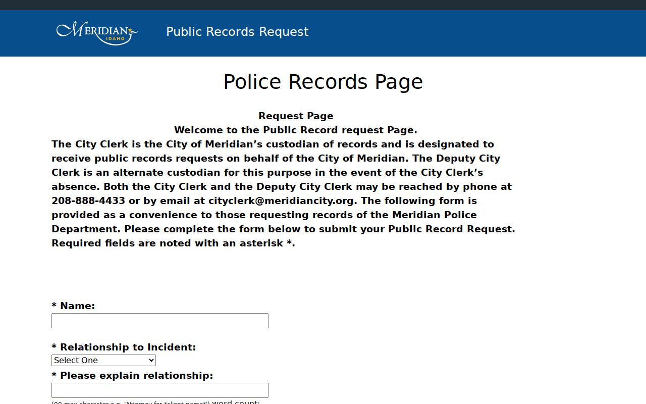 Meridian Police public records request form